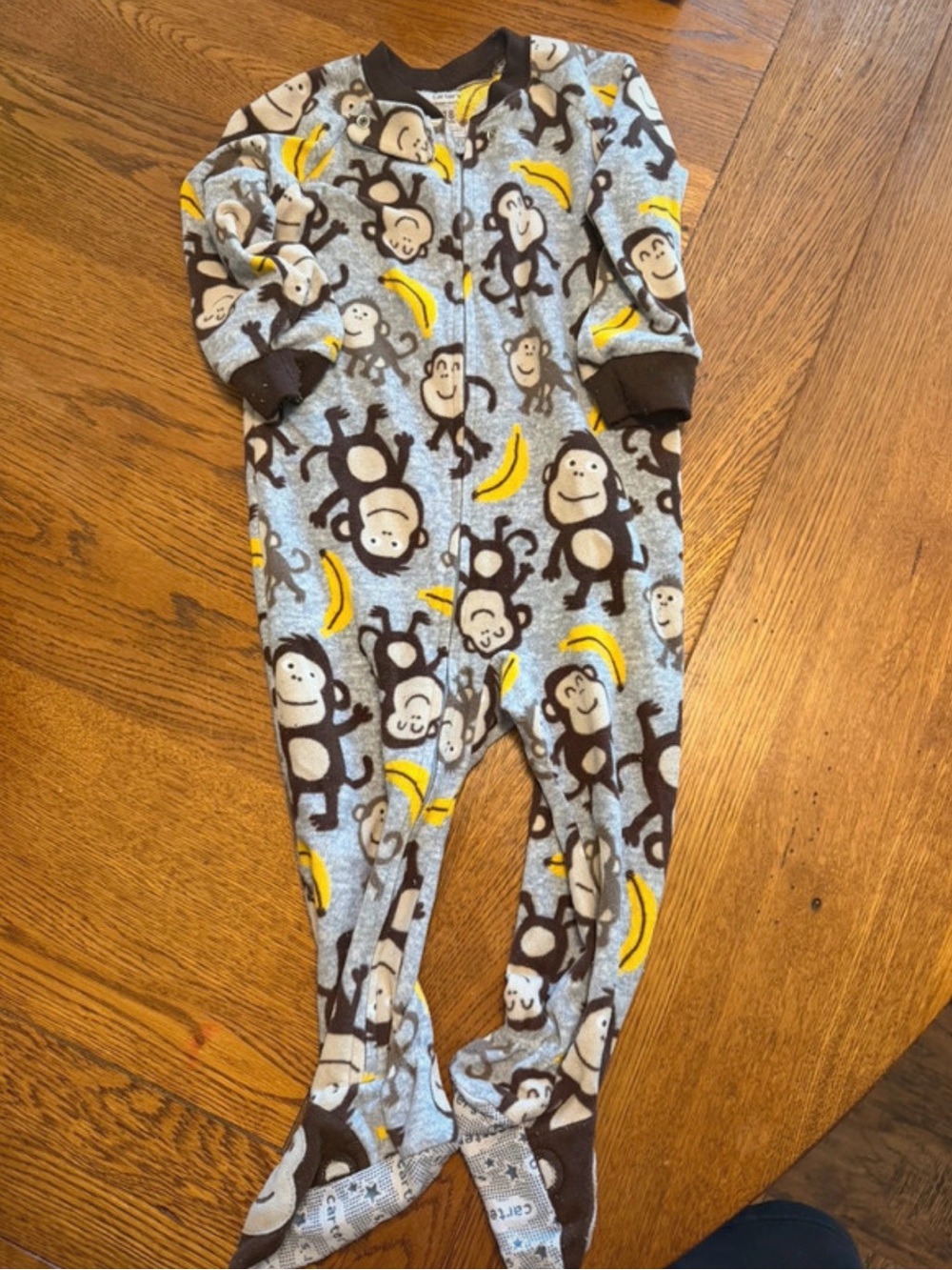 Carter's Gray Monkey & Yellow Banana Fleece Footed One-Piece